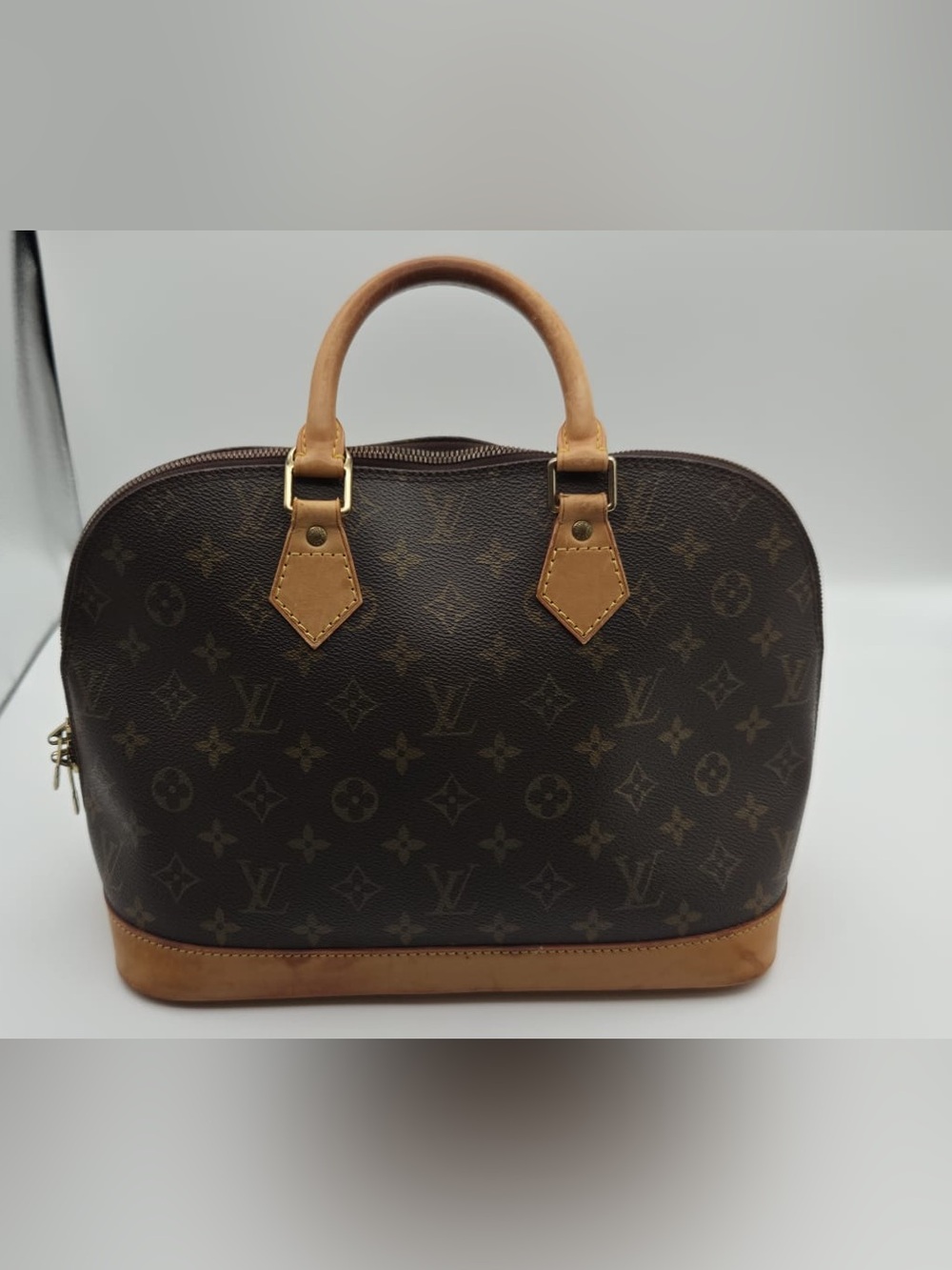 Louis Vuitton Alma PM Monogram Canvas Handbag Brown Leather BA0988 Authentic